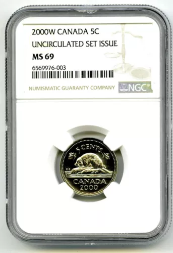 2000 ' W ' MINT CANADA 5 CENT NGC MS69 UNCIRCULATED NICKEL TOP GRADE BROWN LABEL