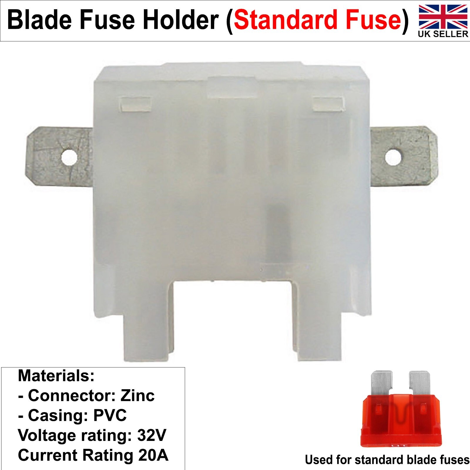 Fuse Holder for Standard blade Fuses White Inline 32v Car Standard Fuse