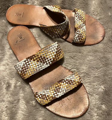 Frye Womens Ruth Woven Leather Brown 3473766 Slide Sandals Womens Size 10M 