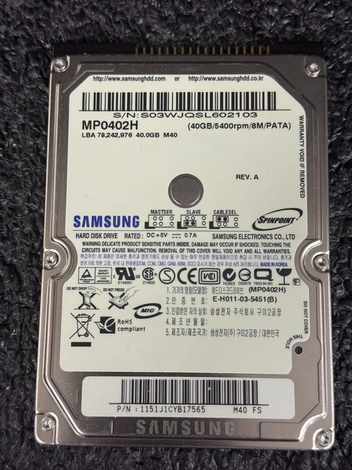 Samsung 1151J1CYB17565 MP0402H 40GB 5,4K RPM 8MB Cache ATA-100 2.5" HDD - Image 2 of 4