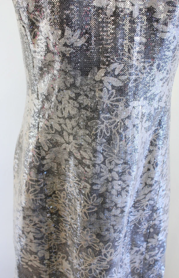 Vestido Vaina Kay Unger Gris Plateado Marrón Estampado Floral Lentejuelas Cóctel Fiesta Talla 6 Foto 2 de 4
