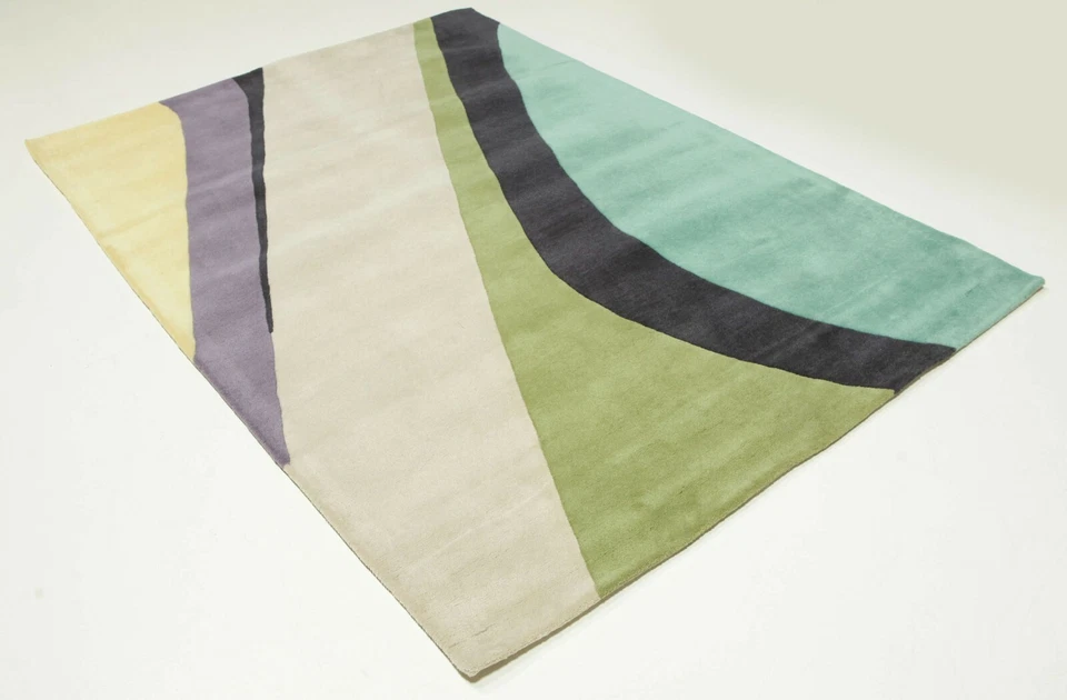 Alfombra alfombra suave 100 % lana acolchada a mano dinámica como nueva Foto 4 de 4