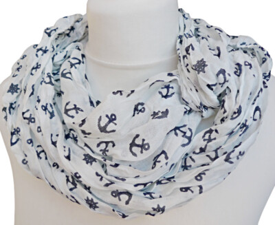 Anker Damen Loop Schal Rundschal Knitterschal dunkel blau weiß 1169 aa