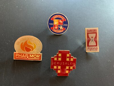 SOUVENIR EVENT PINS LOT OF 4 PHARMOR, JERUSALEM, HERITAGE FESTIVAL & AGING