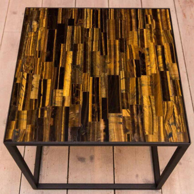 15''x15'' Tiger Eye Stone Table Top, Coffee Table Top, Gemstone Table Top Decor