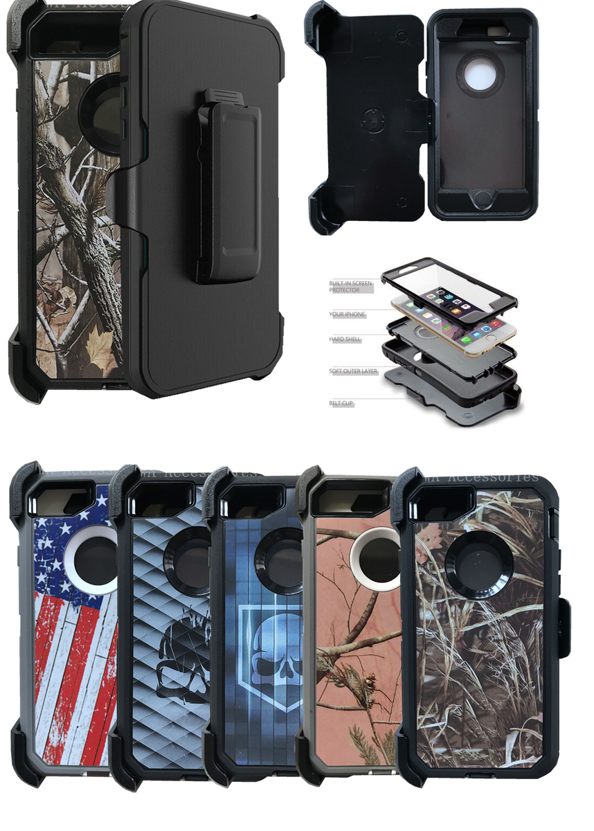 For iPhone Plus Camo Defender Case With Belt Clip Screen