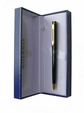 Waterman Exclusive Ballpoint Pen Black Lacquer & Gold Black Ink New In Bx France