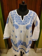 S M L XL DESIGNER HANDMADE 100 COTTON ETHNIC TOP KURTA KURTI CHIKAN EMBROIDERY