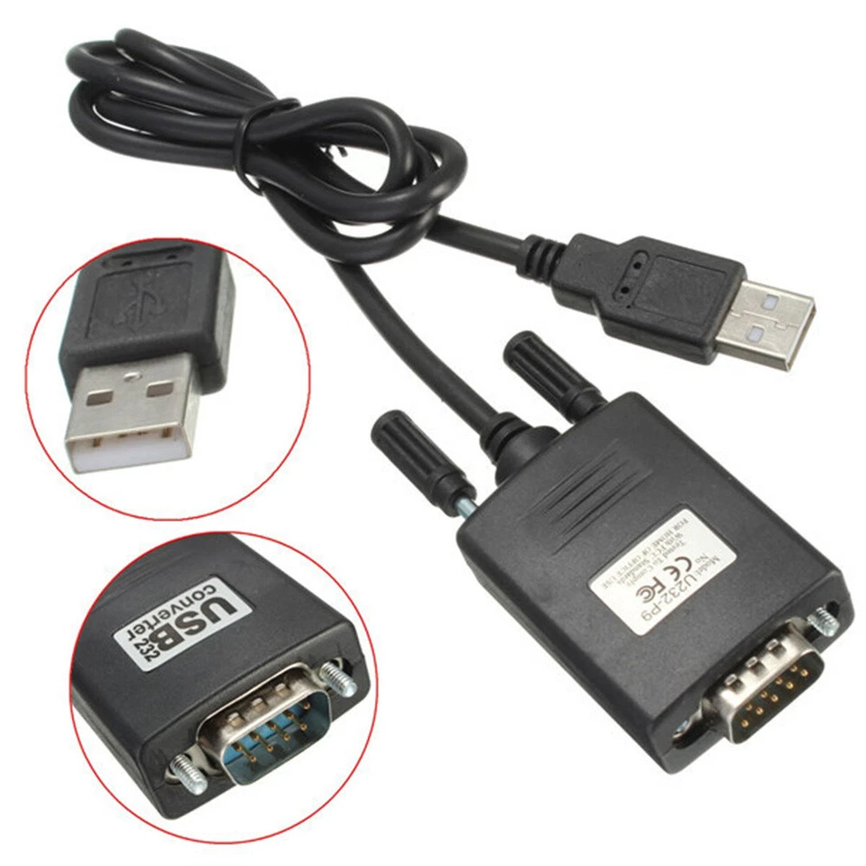 1 Set New Black USB 2.0 Male to RS232 Serial DB9 9 Pin Adapter Cable PC - Image 2 of 4