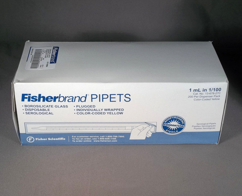 Box 200 Fisherbrand 1 ml Glass Sterile Serologiucal Pipets 1367827C