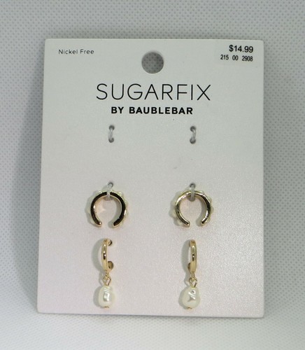 SUGARFIX by BaubleBar Earring Bead Embellished Hoop Cuffs Gold Pearl Pomegranate - Picture 3 of 5