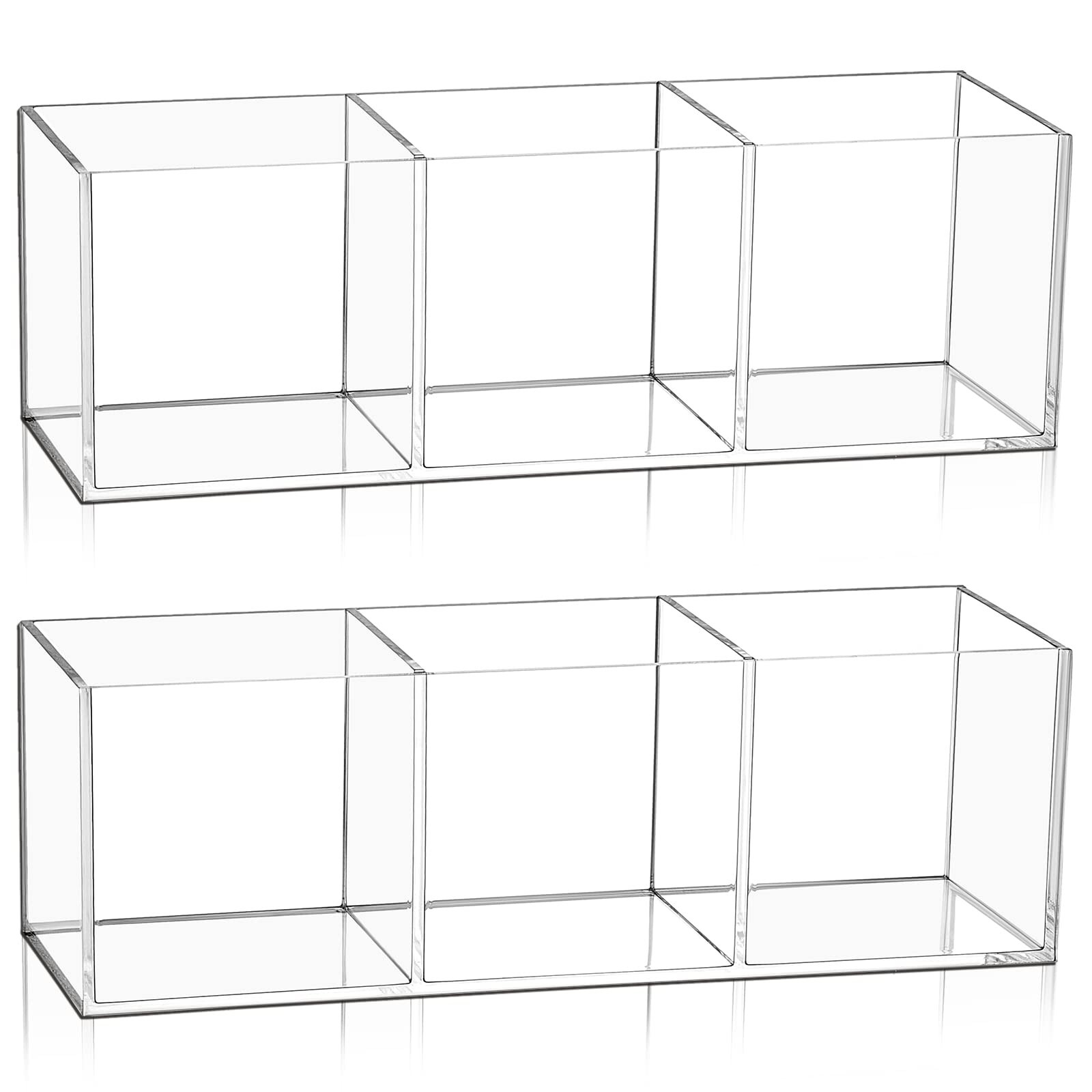 2 Pieces Acrylic Cube Organizer 3 Compartments Clear Acrylic Pencil Holder Ma...