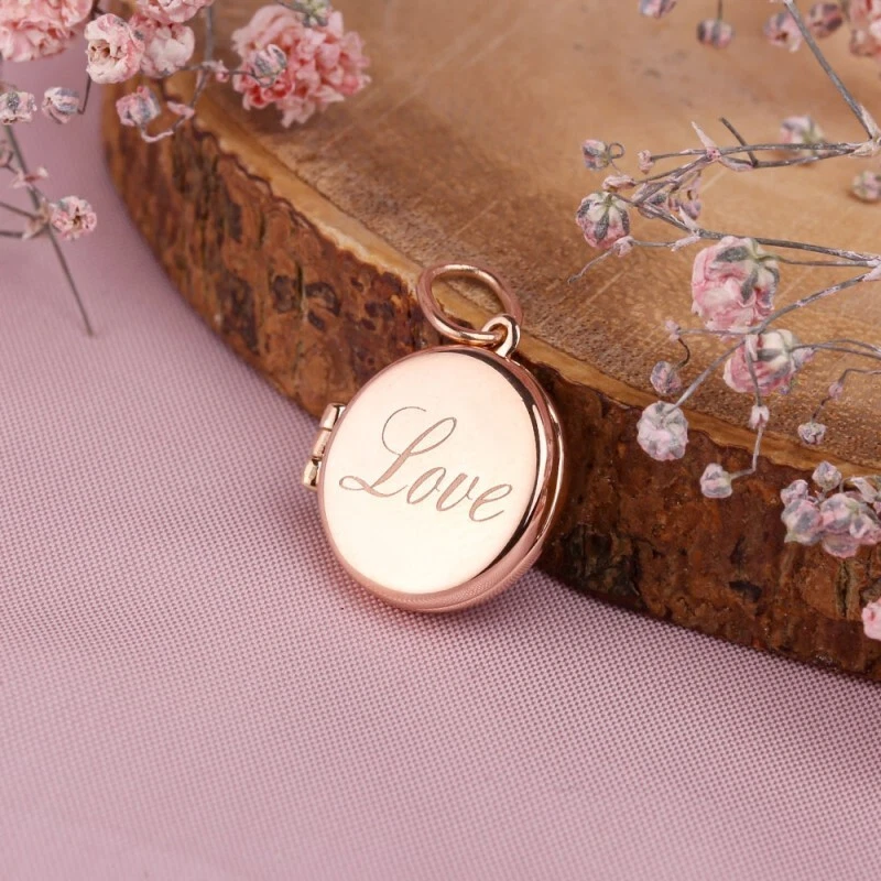 585 Rotgold 14kt Gold Medaillon Anhänger Love Liebe Rund Medaillon für Foto NEU - Bild 2 von 3