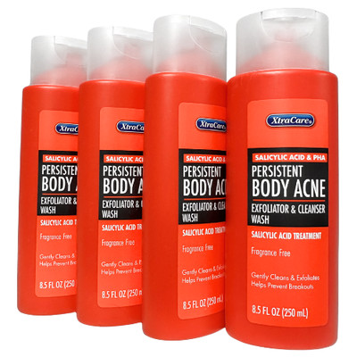 4-Pack Xtracare Persistent Body Acne Exfoliator & Body Wash W/ Salicylic Acid