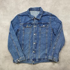 Vintage Denim Jacket Mens Medium Y2K Jean Trucker Coat, Blue