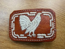Stitched Leather Rooster Belt Buckle