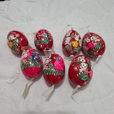 7 Piece Set Of Easter Hand-painted Wooden Eggs.