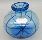 Vintage Murano Art Glass Vase Italy Small Hand-Blown Striped Bud Vase 3” Blue 15