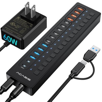 Powered USB 3.0 Hub, 16 Port USB Hub Powered(Include 2*USB 3.0+4 Charging Por...