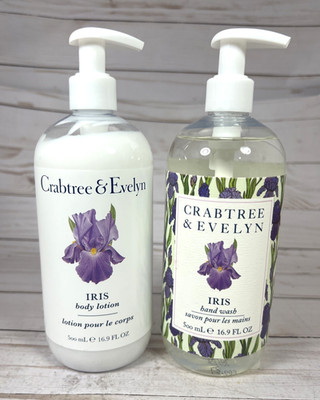 Crabtree & Evelyn IRIS Hand Wash &Body Lotion Set 16.9oz Soap w/ Pump