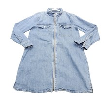 Madewell Shirt Dress Womens Large Blue Denim Zip Front Long Sleeve Casual