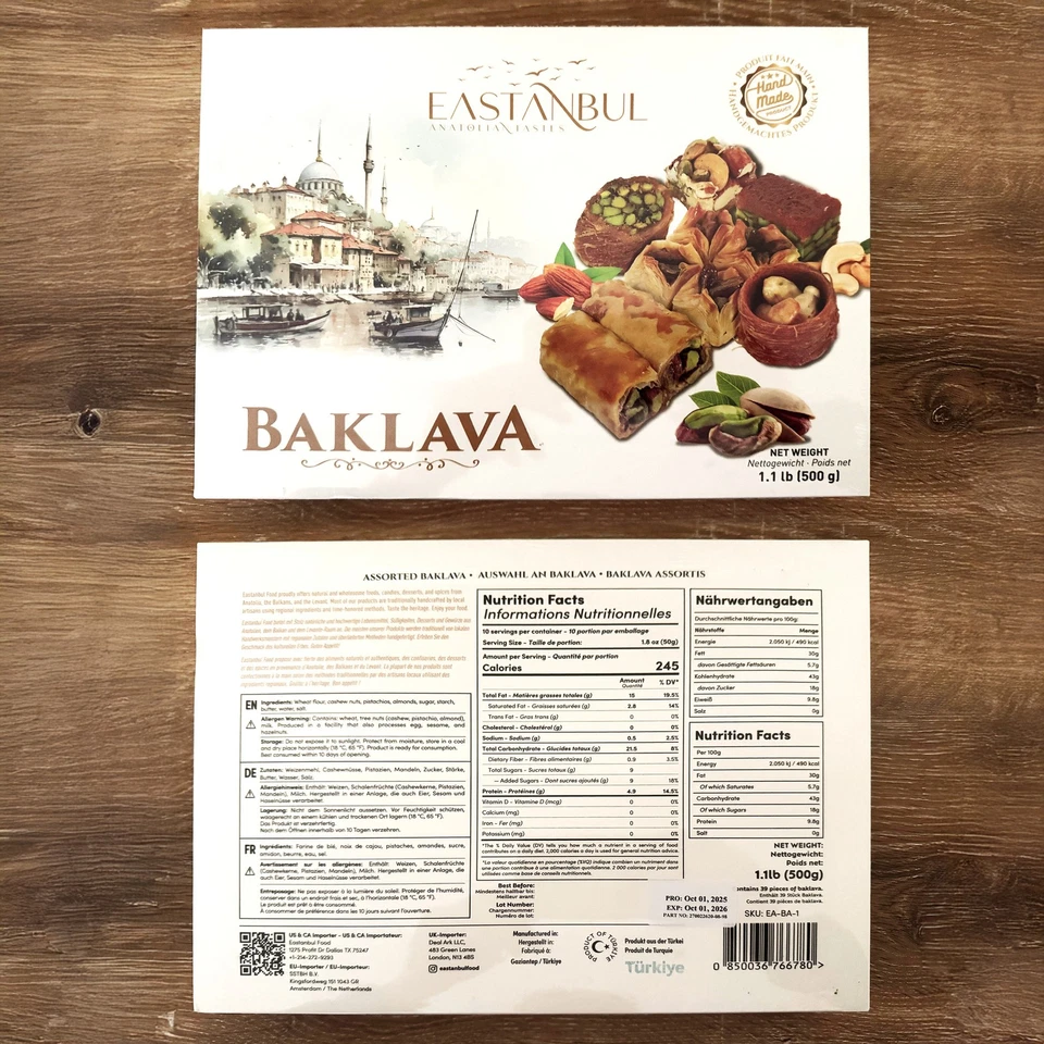 Eastanbul Baklava, Baklava Pastry, Gourmet Surtido Baklava Caja de Regalo, 1.1 lb Foto 2 de 4