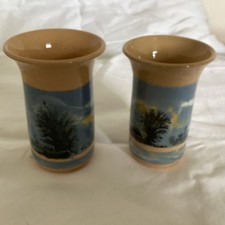 Pair of Boscastle Pottery Vases/Mugs. Blue.  Hand Painted. 5” (12.5cm)
