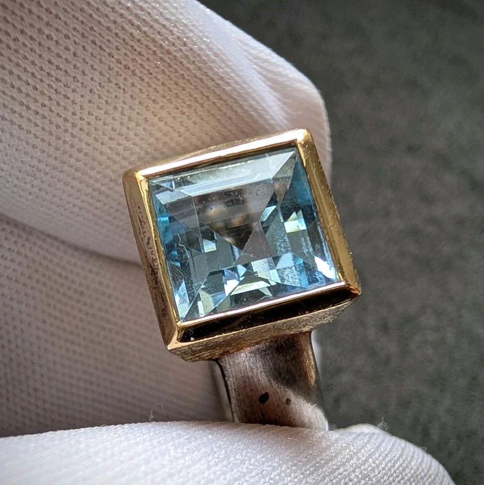 Designer Ring blauer Spinell 925 Silber vergoldet modern RG 53/54 - Bild 2 von 4