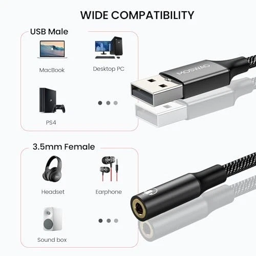 USB-zu-3,5 mm Audioadapter | TRRS Mikrofon | Plug & Play - Bild 3 von 4