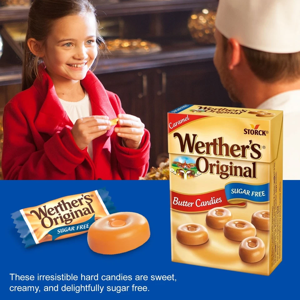 Werther's Original Butter Candies Sugar Free Flip Top 3 6 10 Pack Box 42g - Image 2 of 4