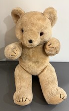 Fully Jointed Teddy Bear Tan Beige 16  Short Hair Stitched Paws Vtg Mohair 