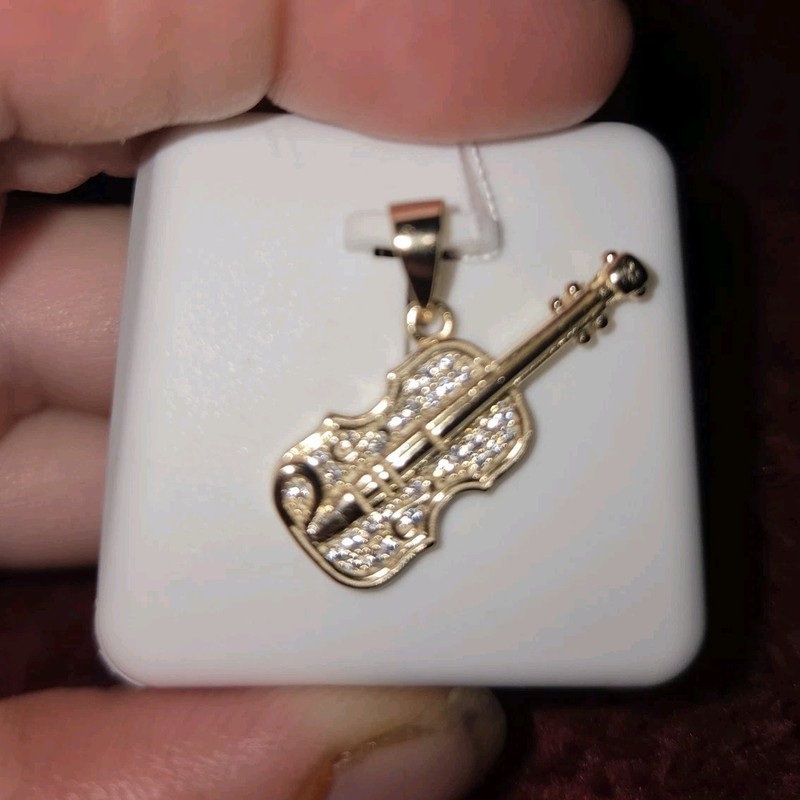 Sterling Silver Gold Over Spinel Guitar Charm Pendant 5.7mm Bale 