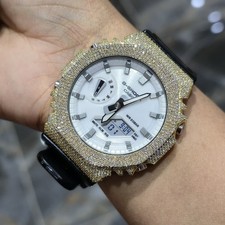 Authentic Casio G-SHOCK GA2100 Custom Iced Out – Yellow | White Dial | BlackBand