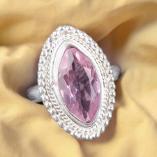 925 Sterling Silver Jewelry Natural Morganite Pink Gemstone Ring All Size DI