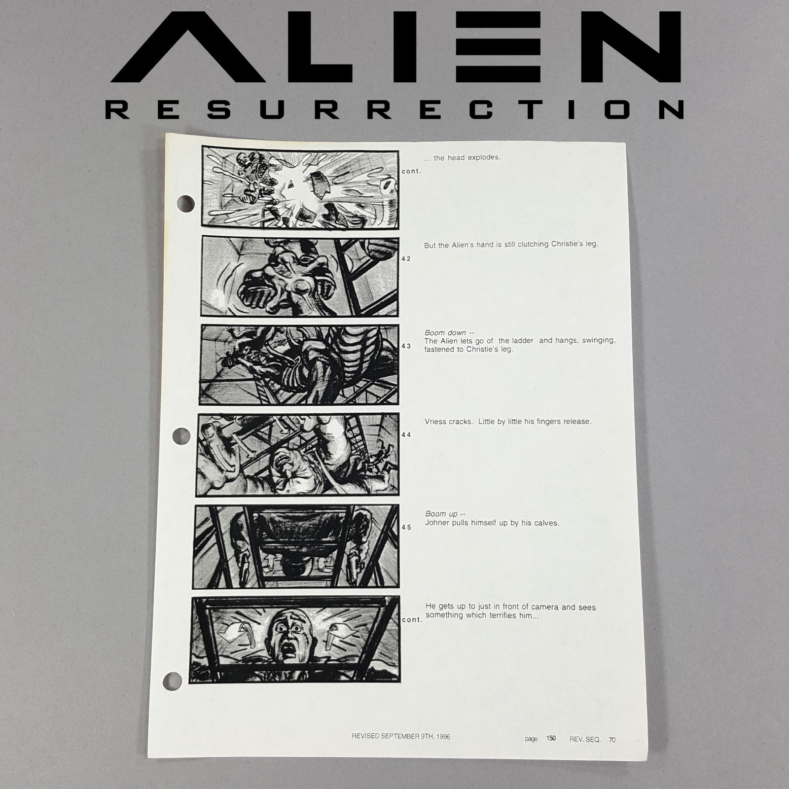 Alien: Resurrection - Production Used Storyboard, Alien Attacks Crew 150-70