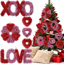 4 Pcs 13.78 Inch Valentine's Day Heart Glitter Tinsel Ornaments Love XOXO Valent