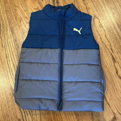 PUMA Full Zip Up Mock Neck Blue/Gray Quilted Puffer Vest Jacket Boy's S (5-6)