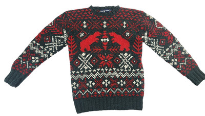Ralph Lauren Hand Knit 100% Wool Fair Isle Moose Sweater Size M Hong Kong