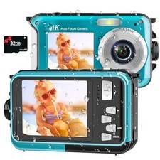 4K Underwater Camera 16FT Waterproof Camera with 32GB Card 64MP Autofocus Blue