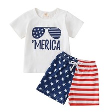 Toddler Boy 4th of July Outfit Short Sleeve T-shirt Top American Flag Shorts ...