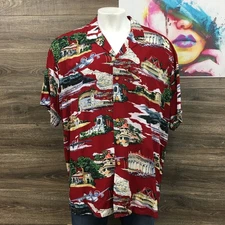 Paradise Found Hawaiian Shirt Men's 3XL Rayon Catalina Island Airplane Boat Art