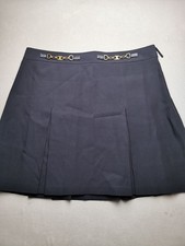 TORY BURCH Womens UK 14 Black Sila A-Line Mini Skirt VGC Leather Gold Tone Logo