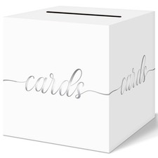 Elegant Wedding Card Box, Silver Foil Gift Card Box Holder for Party, White