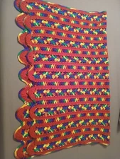 VTG Crochet Afghan Striped Throw Lap Blanket Rainbow Colorful Cottage 50” x 37”