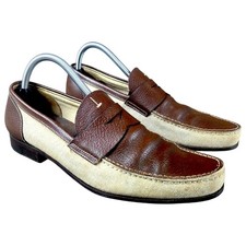 Vintage PRADA Leather/Canvas Slip On Penny Loafers Made in Italy Men's 6.5
