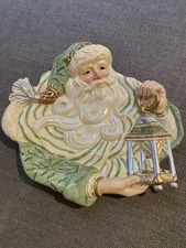 Fitz & Floyd Gregorian Green Santa Lantern Canape Plate Holiday Christmas READ