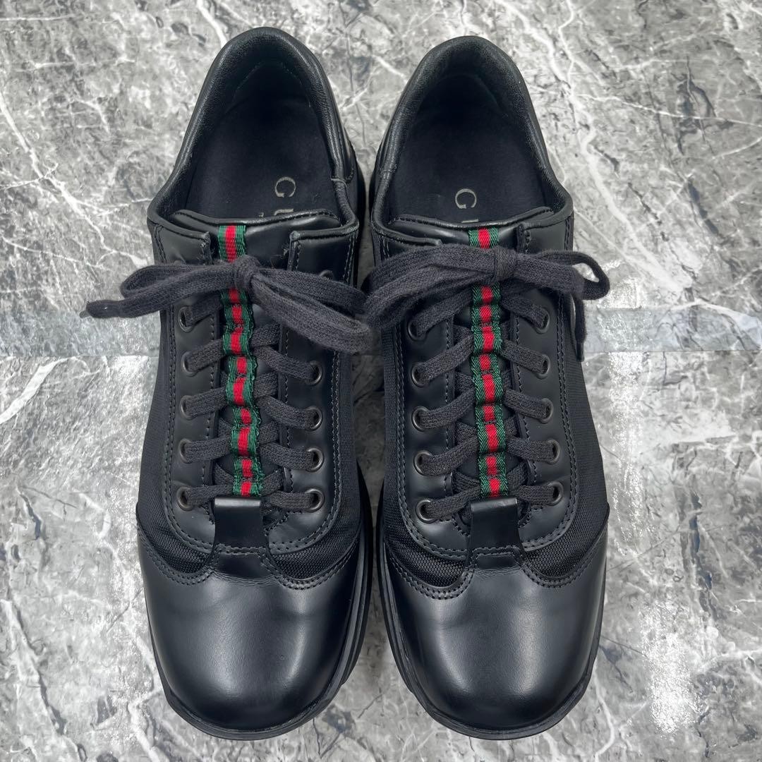 Auth Gucci Leather Sherry Line Lace Up Low cut Sneakers Black EU38 US8 UK5 Women thumbnail 12