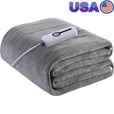 Electric Mattress Pad Soft Coral Fleece 4 Heating Levels Auto Shut Off Gray New