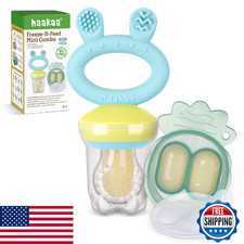Haakaa Baby Fruit Food Feeder Mini Freezer Nibble Tray Combo-Blue Silicone 4m