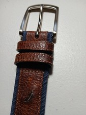 Nautica Mens Blue/Brown Leather Canvas Casual...